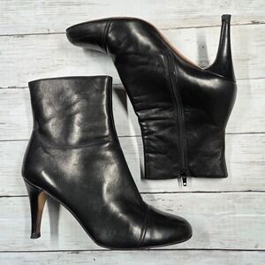 Isaac Mizrahi Ankle Boots Womens 10M Black Leather Stiletto Made in Italy Zip
